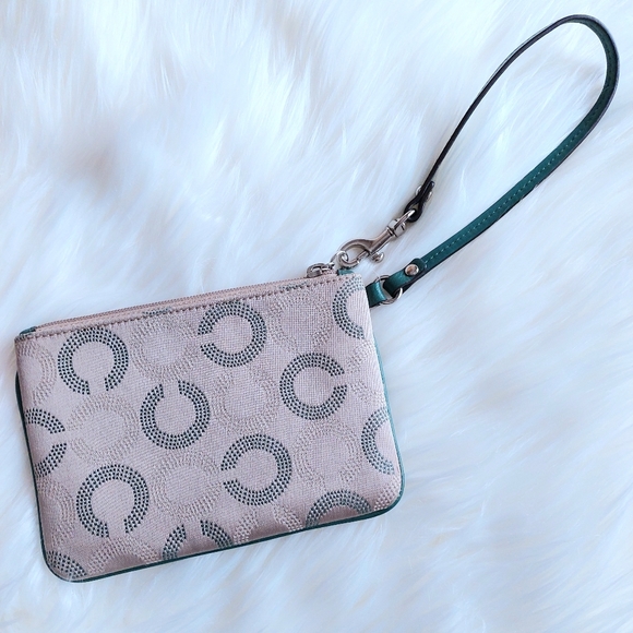 Coach Signature Wristlet in Green/Taupe/Cream - Picture 2 of 6